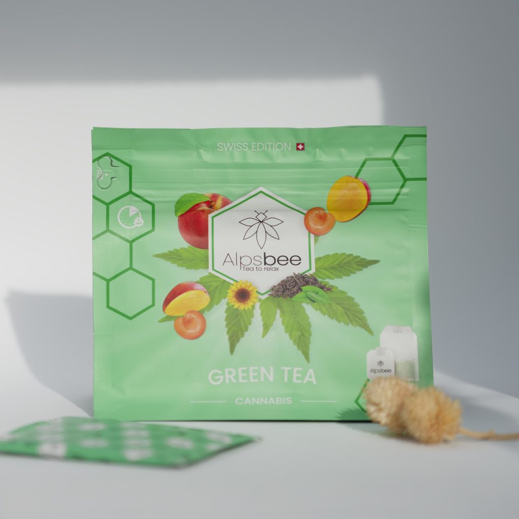 Alpsbee green tea with cannabis, bag of 10 bags.